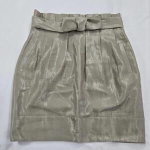 BCBG MaxAzria Gold Metallic Tie Front Bunched Waist Mini Skirt Size 10